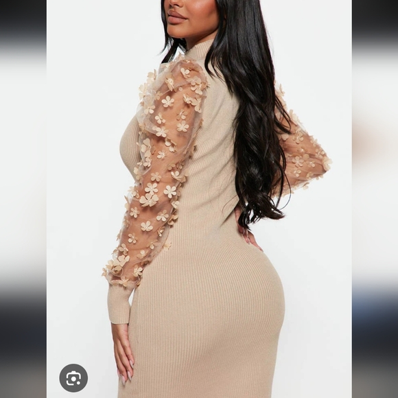 Fashion Nova Tan Ribbed Midi Dress | Sz M - Picture 6 of 7